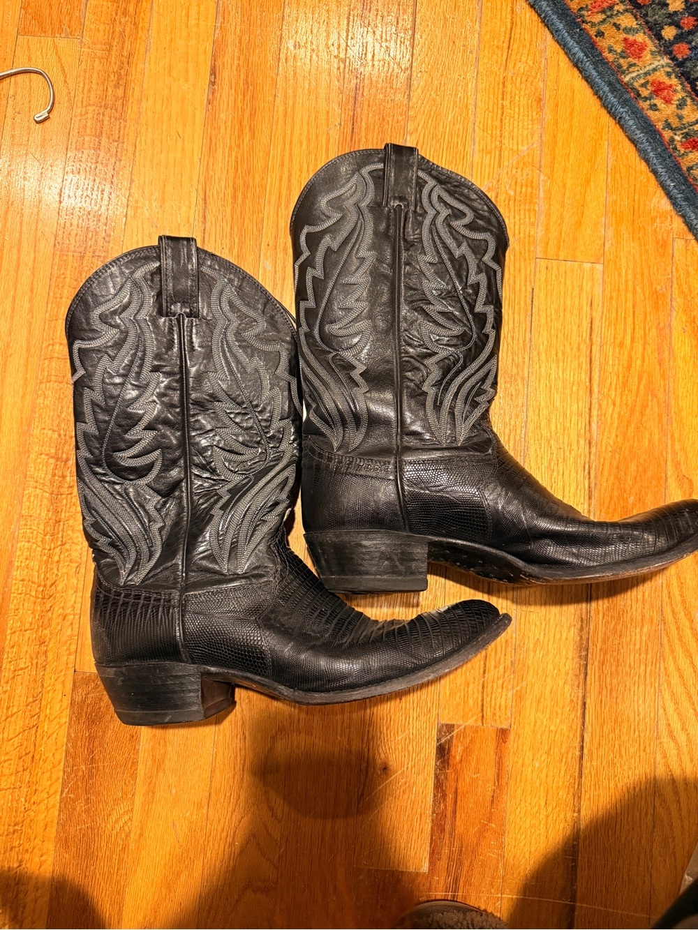 Justin Classic Black Embossed Leather Cowboy Boots - Men